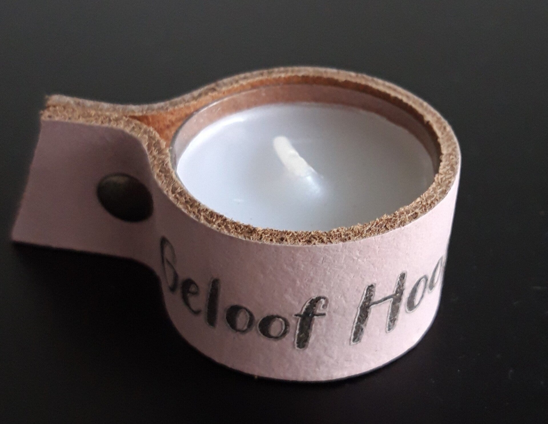 7002212 - Leren waxinelichthouder oud roze