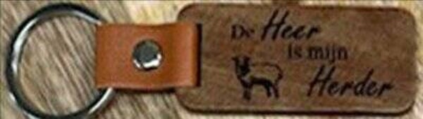 7422257139112 - Sleutelhanger Hout Leer - De Heer is mijn Herder