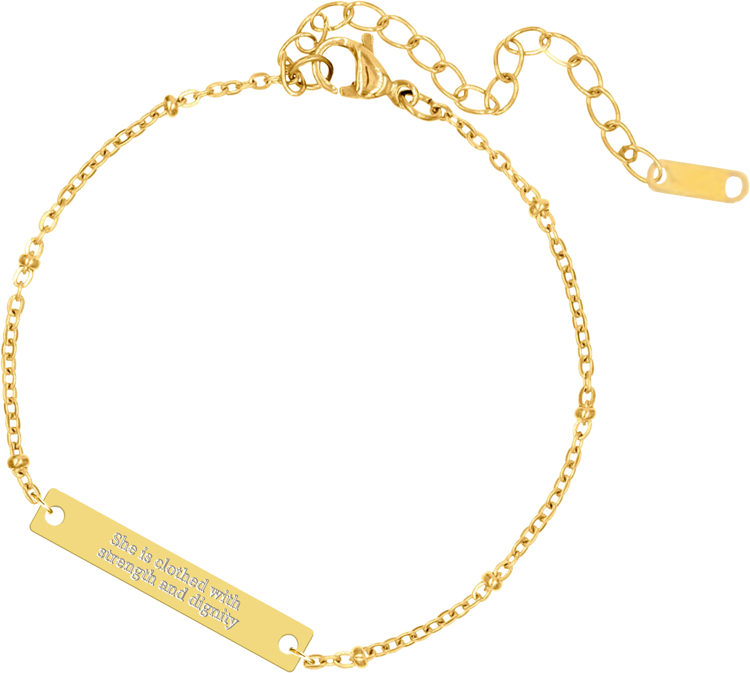 6095500816811 - Armband goudkleur Spreuken 31:25 - She is