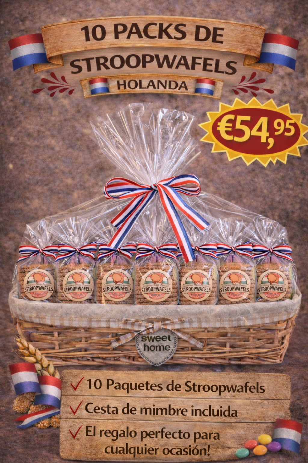 Cesta de Regalo Stroopwafels Holanda – 10 paquetes