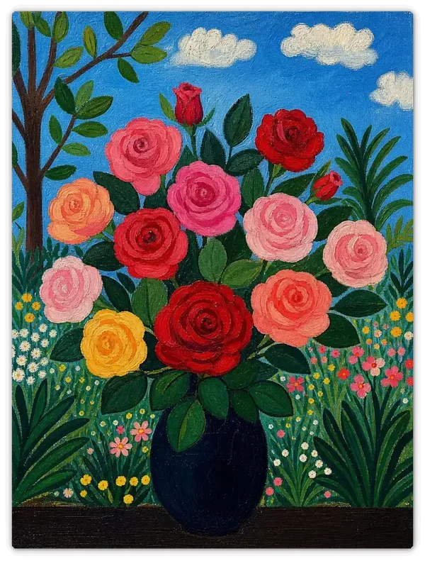 Leinwandbild im Folk Art Stil „Blumengruß"