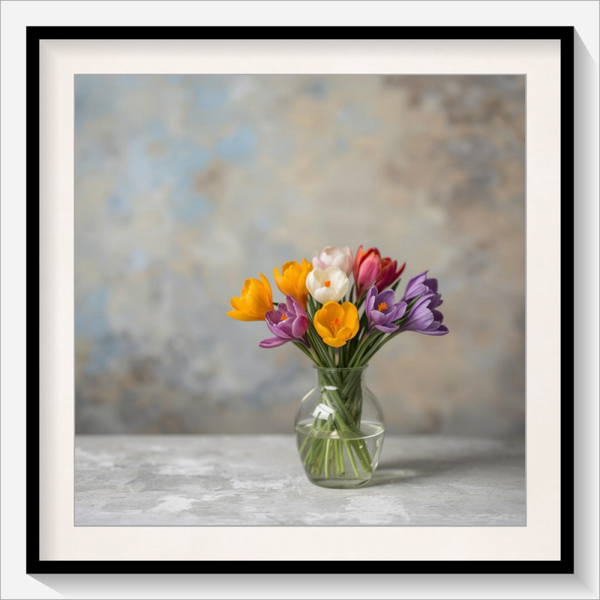 Glasvase mit Krokusse