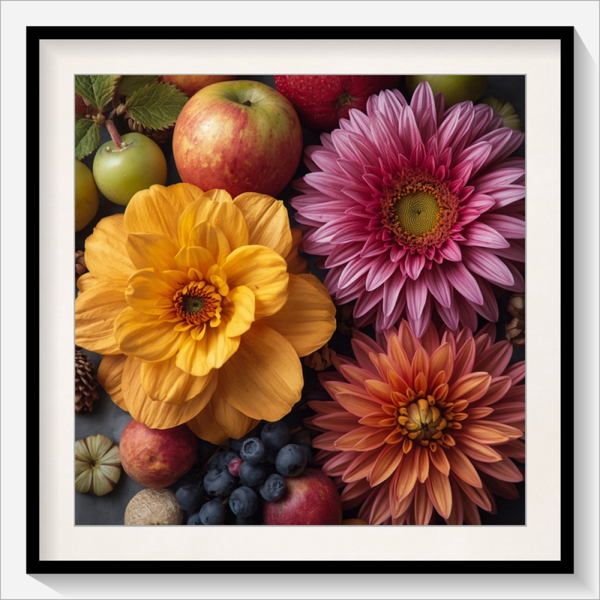Dahlie und Früchte