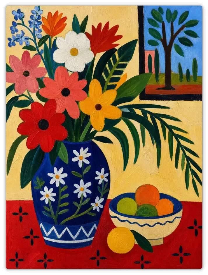 Leinwandbild im Folk Art Stil „Früchte und Blumen"