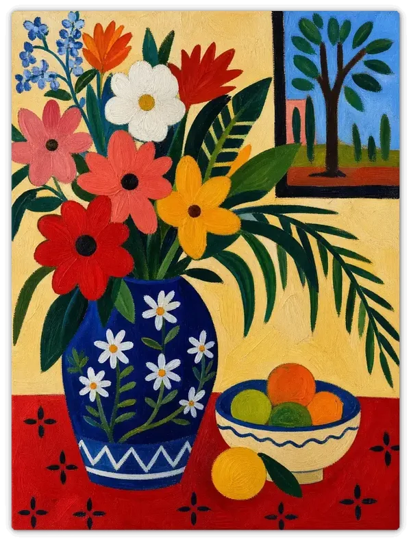 Leinwandbild im Folk Art Stil „Früchte und Blumen"