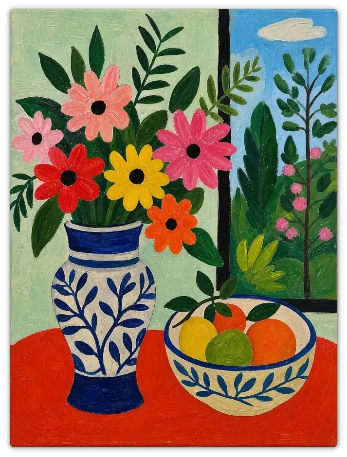 Leinwandbild im Folk Art Stil „Am Fenster"