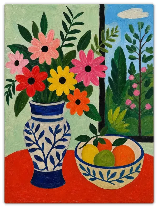 Leinwandbild im Folk Art Stil „Am Fenster"