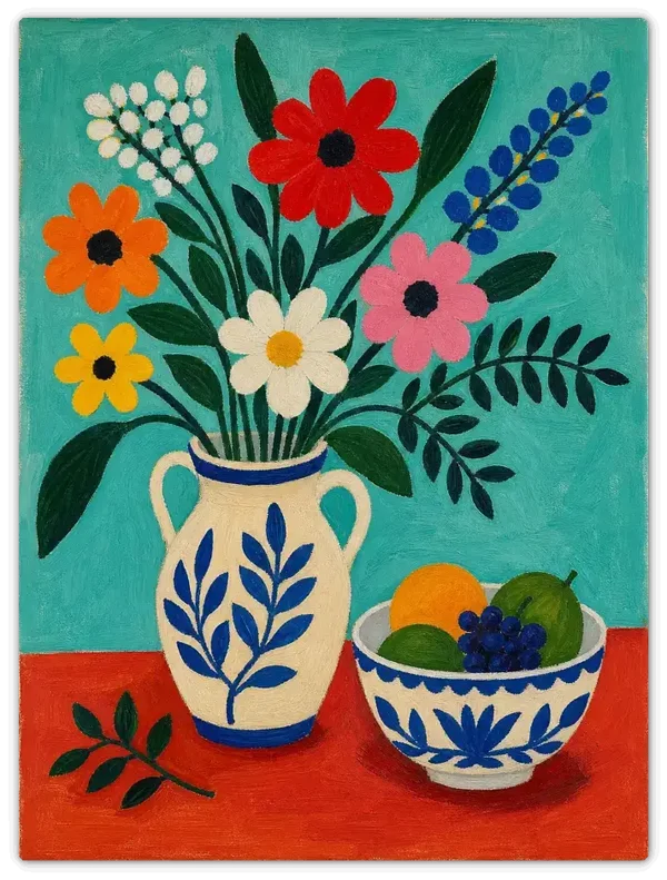Leinwandbild im Folk Art Stil „Stillleben mit Blumen"