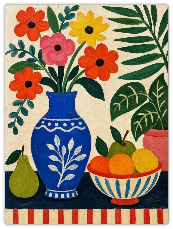 Leinwandbild im Folk Art Stil „Blaue Vase"
