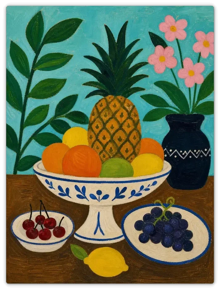 Leinwandbild im Folk Art Stil „Stillleben mit Ananas"