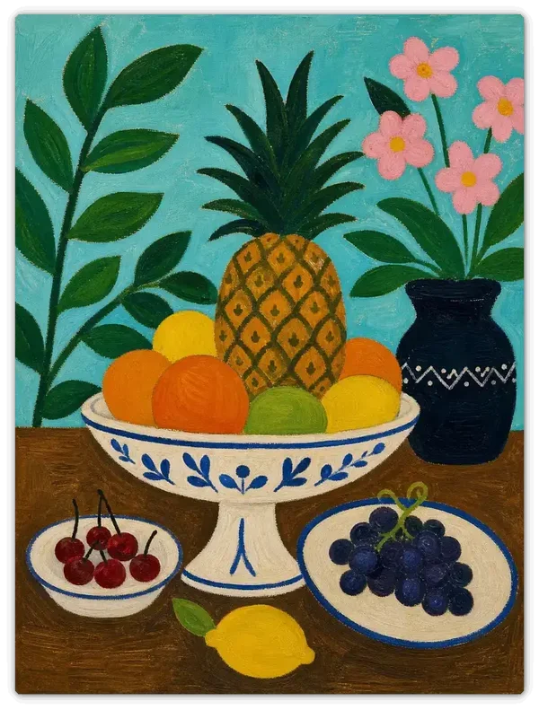 Leinwandbild im Folk Art Stil „Stillleben mit Ananas"