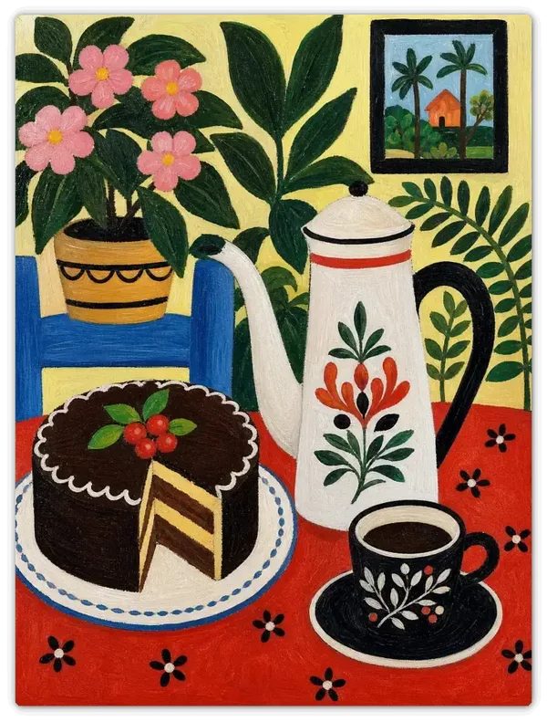 Leinwandbild im Folk Art Stil „Omas Kaffeetafel"