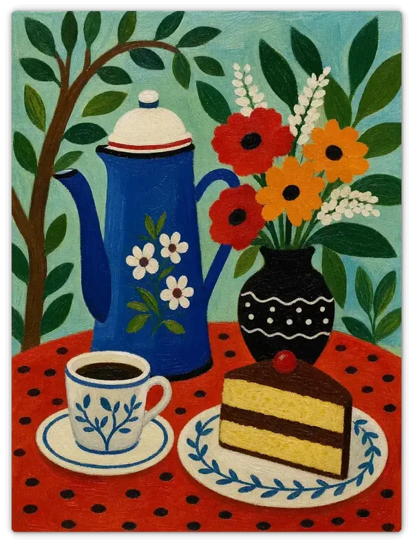 Leinwandbild im Folk Art Stil „Sonntagskaffee"