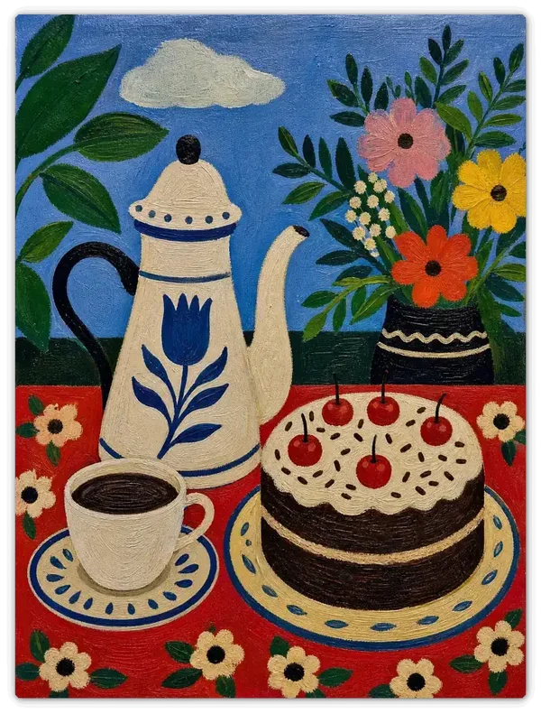Leinwandbild im Folk Art Stil „Schwarzwälder Kirsch"