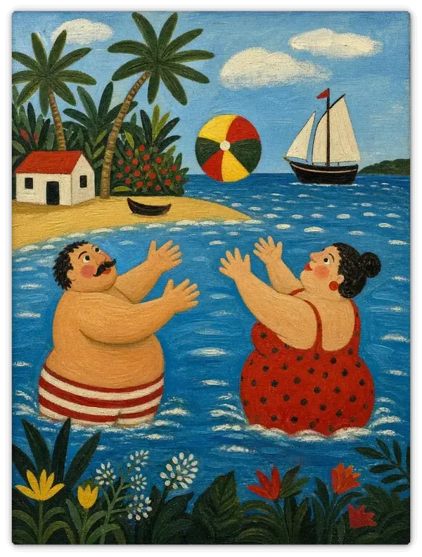 Leinwandbild im Folk Art Stil „Urlaubsfreuden"