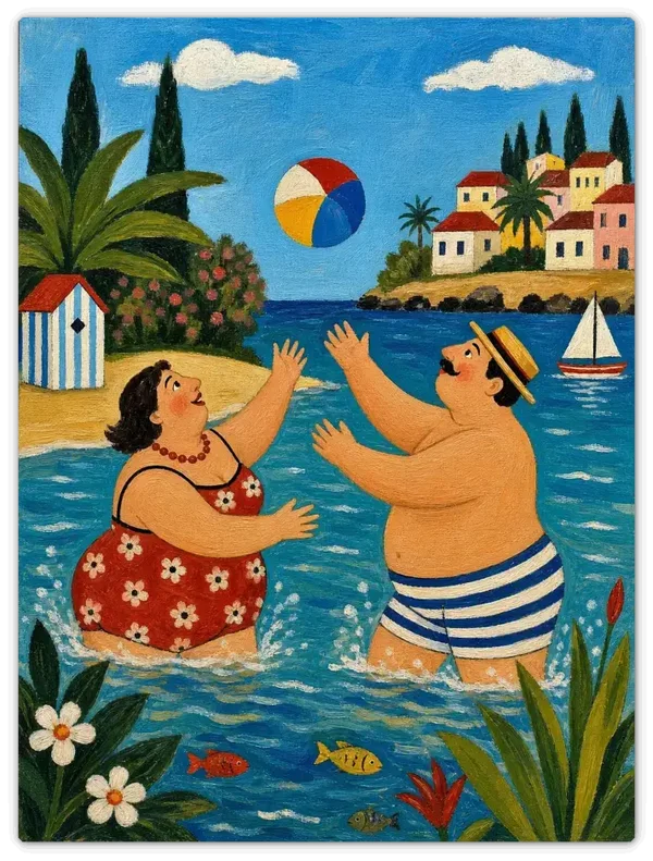 Leinwandbild im Folk Art Stil „Match im Wasser"