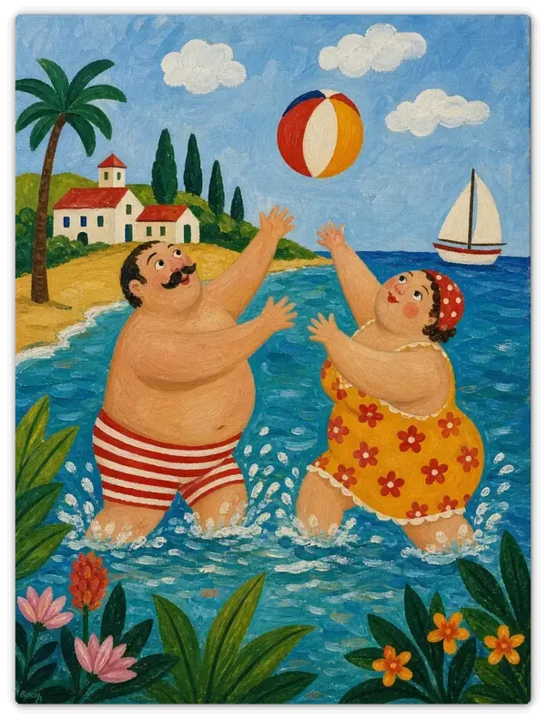 Leinwandbild im Folk Art Stil „Das große Platschen"