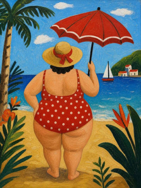 Leinwandbild im Folk Art Stil „Die Strandgängerin"