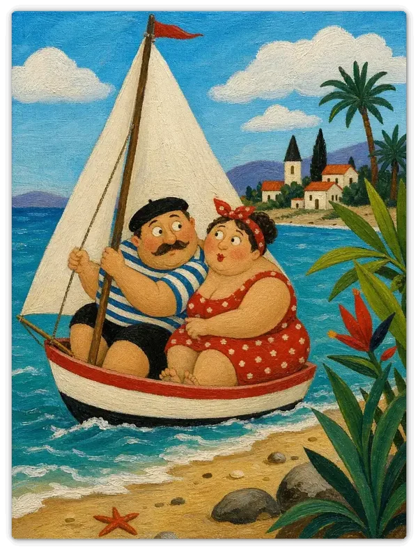 Leinwandbild im Folk Art Stil „Die Segeltour"