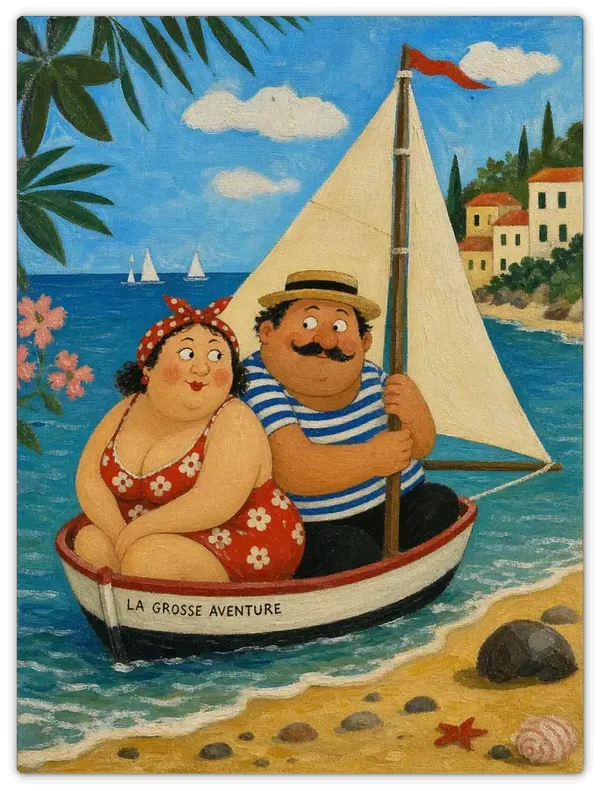 Leinwandbild im Folk Art Stil „Kurs auf die Liebe"