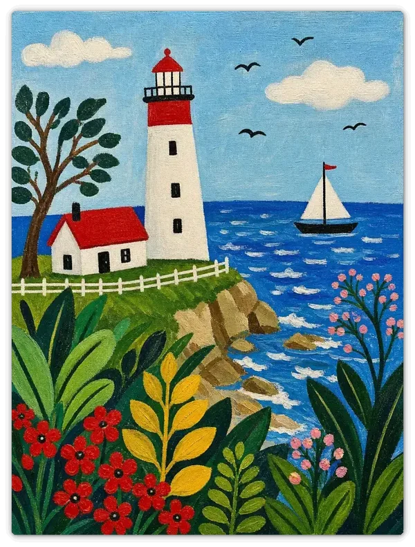 Leinwandbild im Folk Art Stil „Heimathafen in Sicht"