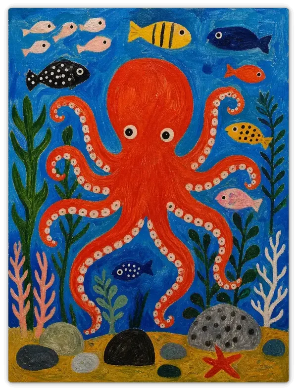 Leinwandbild im Folk Art Stil „Der freundliche Krake"