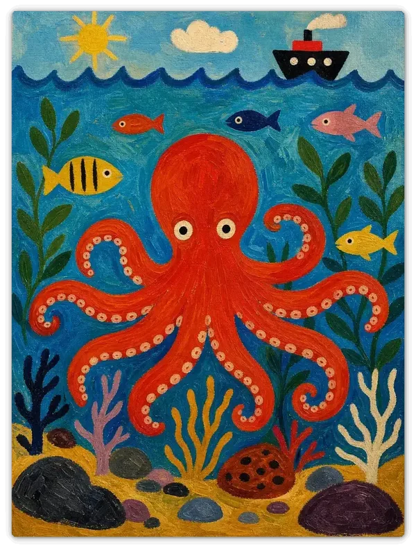 Leinwandbild im Folk Art Stil „Ottos acht Arme"
