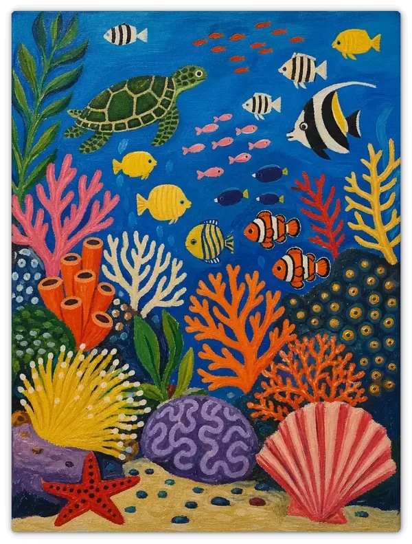 Leinwandbild im Folk Art Stil „Fischtreffen"