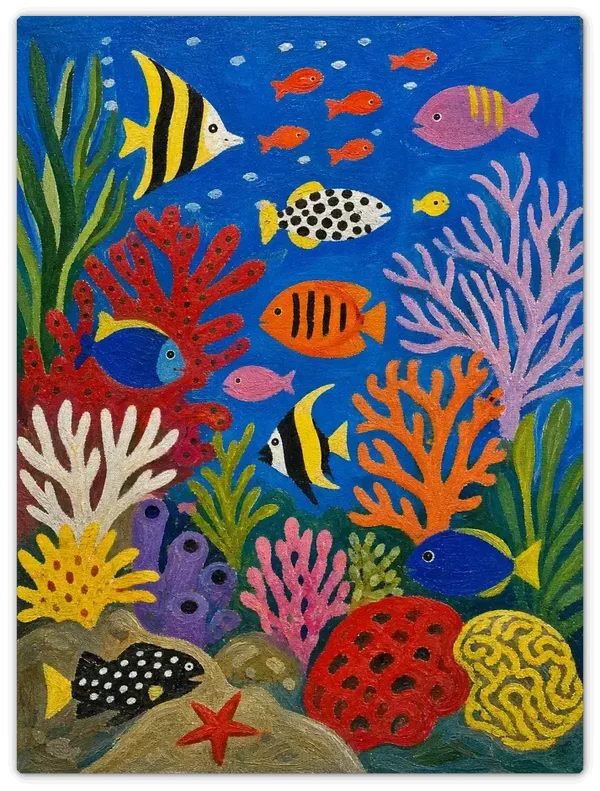 Leinwandbild im Folk Art Stil „Buntes Gewimmel"