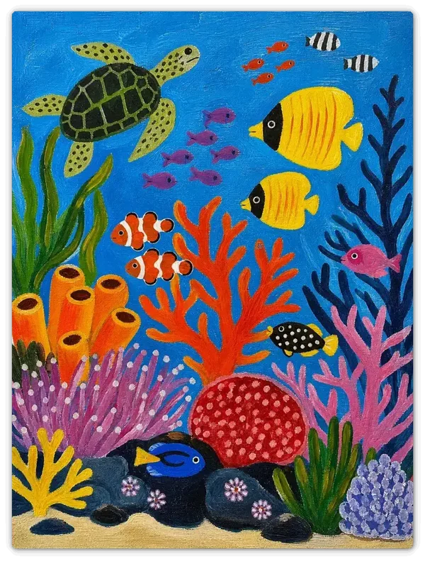 Leinwandbild im Folk Art Stil „Im Korallenriff"