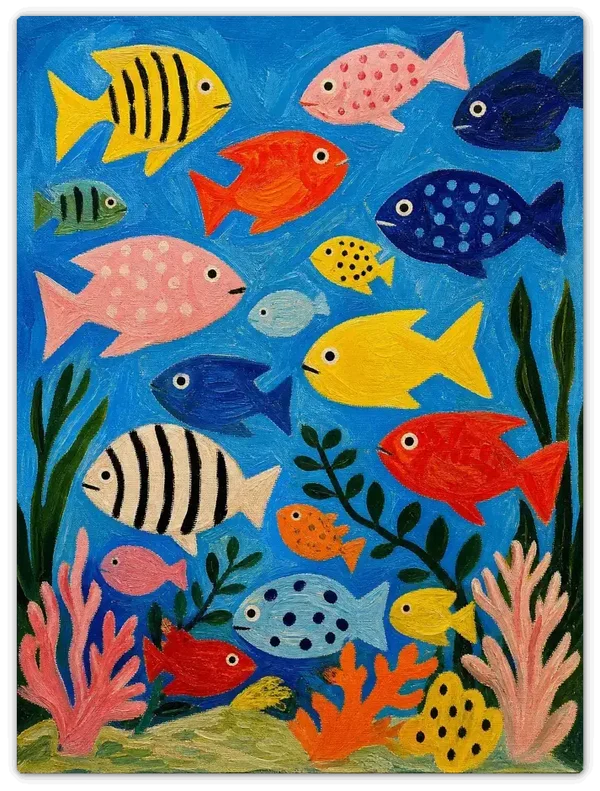 Leinwandbild im Folk Art Stil „Fische in Blau"