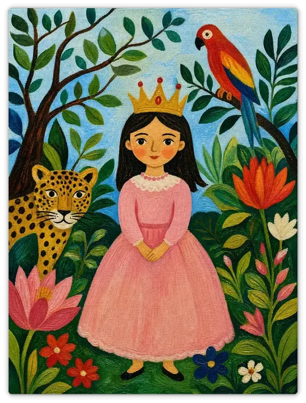 Leinwandbild im Folk Art Stil „Die Dschungelprinzessin"