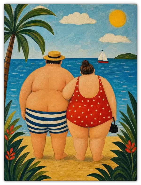 Leinwandbild im Folk Art Stil „Strand und Amour"