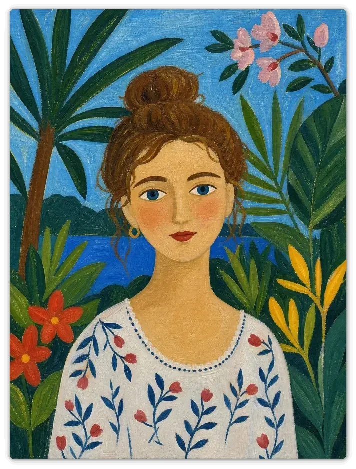Leinwandbild im Folk Art Stil „Am Flussufer"