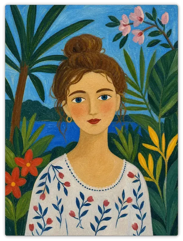 Leinwandbild im Folk Art Stil „Am Flussufer"