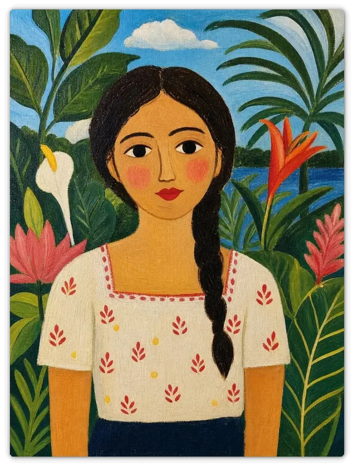 Leinwandbild im Folk Art Stil „Mädchen mit Zopf"