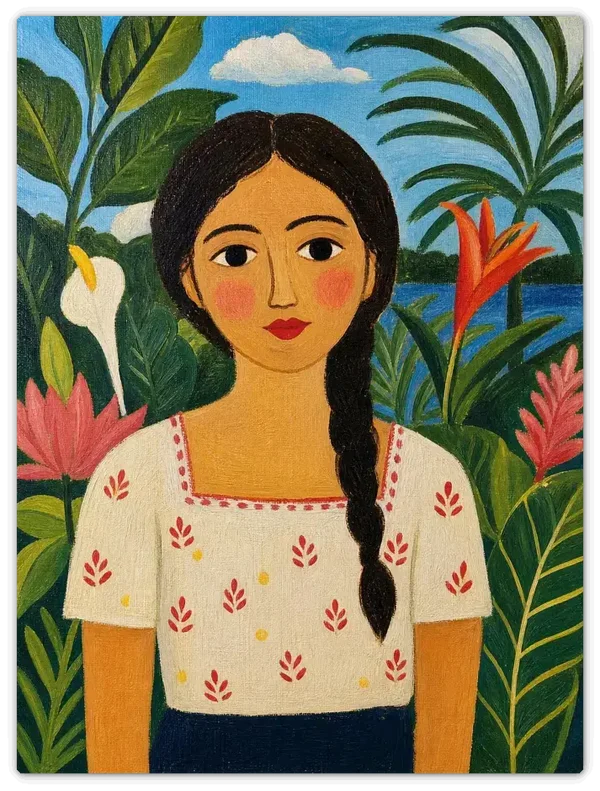 Leinwandbild im Folk Art Stil „Mädchen mit Zopf"