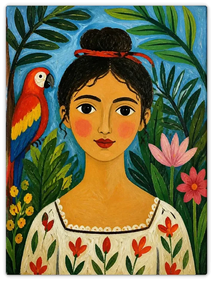Leinwandbild im Folk Art Stil „Stille Betrachtung"