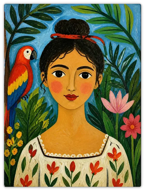 Leinwandbild im Folk Art Stil „Stille Betrachtung"