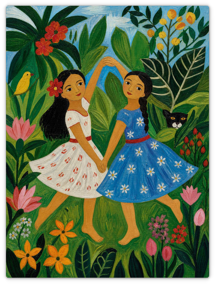 Leinwandbild im Folk Art Stil „Zwei Freundinnen"