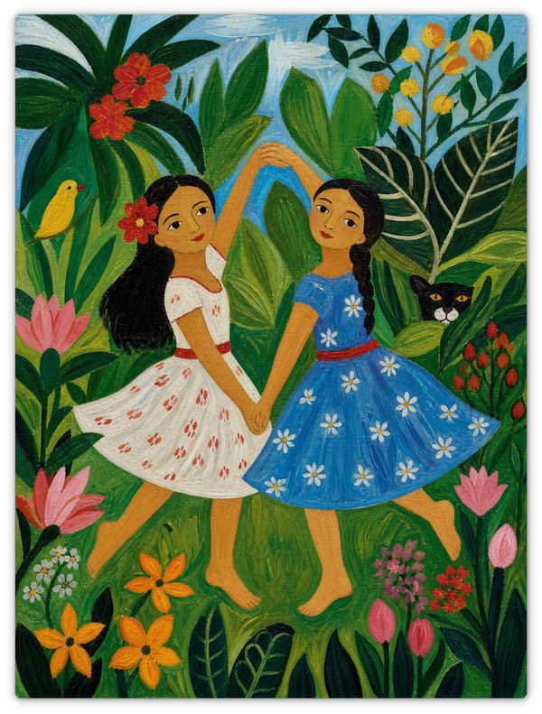 Leinwandbild im Folk Art Stil „Zwei Freundinnen"