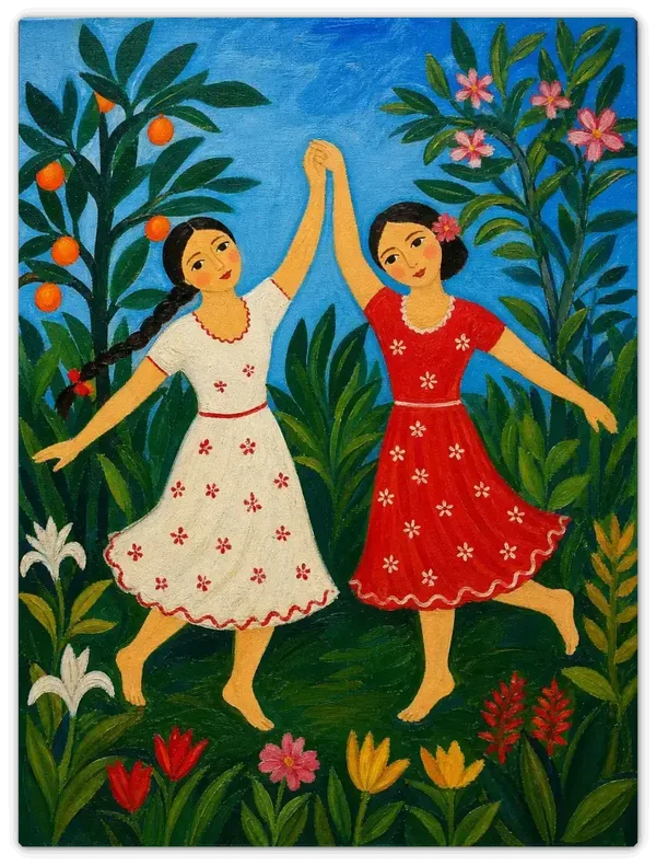 Leinwandbild im Folk Art Stil „Lebensfreude"