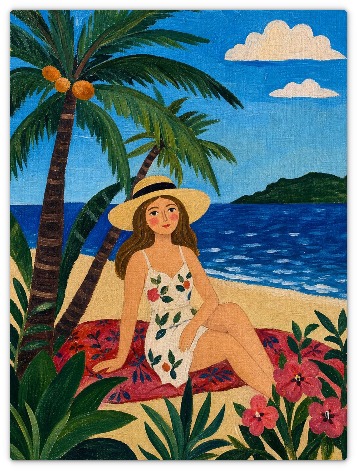 Leinwandbild im Folk Art Stil „Am Strand"