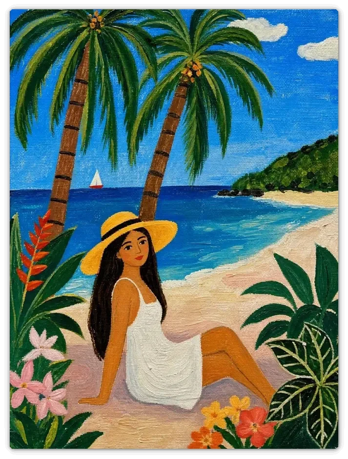 Leinwandbild im Folk Art Stil „Frau am Meer"