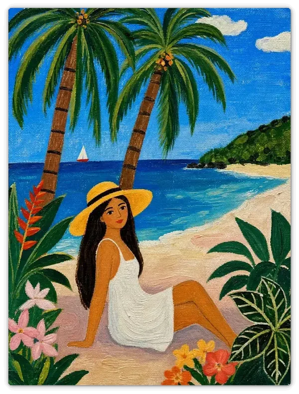 Leinwandbild im Folk Art Stil „Frau am Meer"