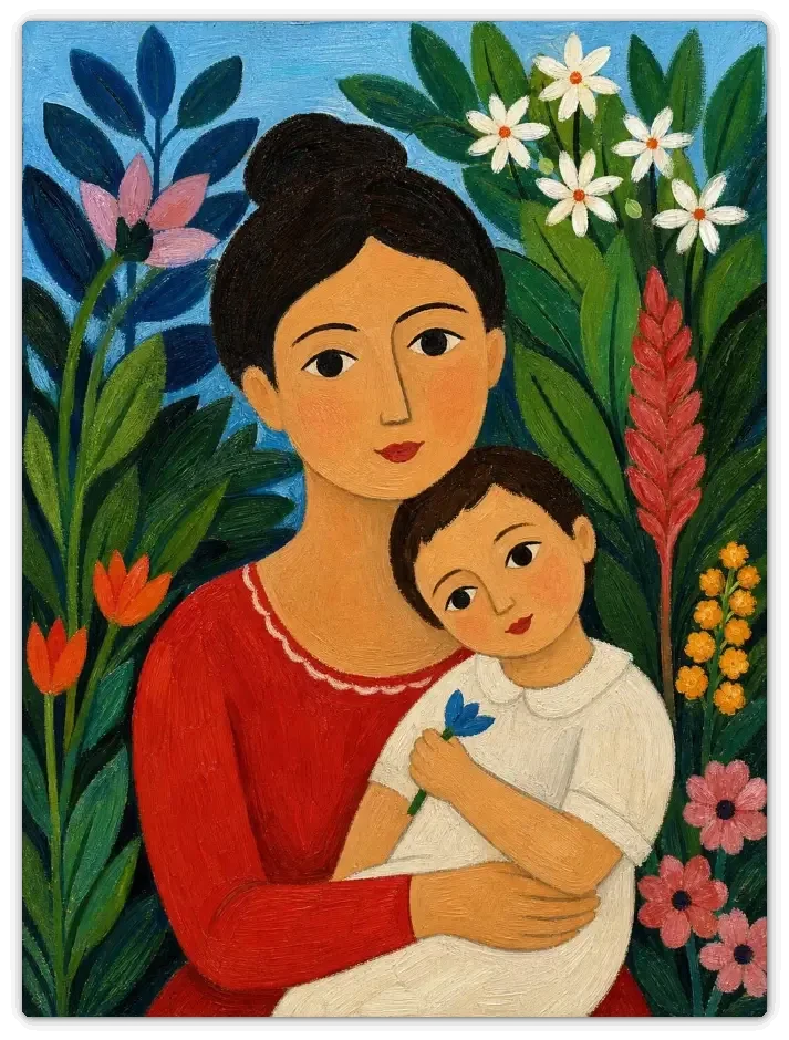 Leinwandbild im Folk Art Stil „Mutter und Kind"