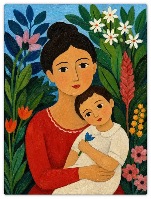 Leinwandbild im Folk Art Stil „Mutter und Kind"