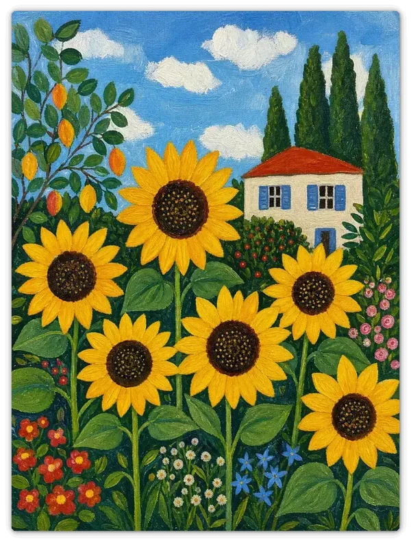 Leinwandbild im Folk Art Stil „Das rote Dach"