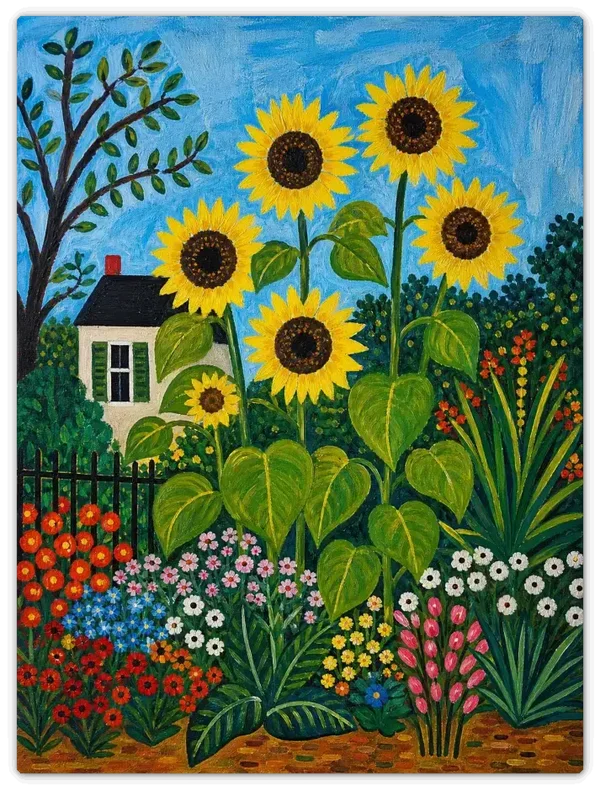 Leinwandbild im Folk Art Stil „Idylle im Grünen"