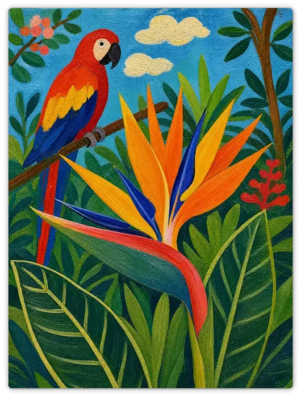 Leinwandbild im Folk Art Stil „Paradiesvogelblume"
